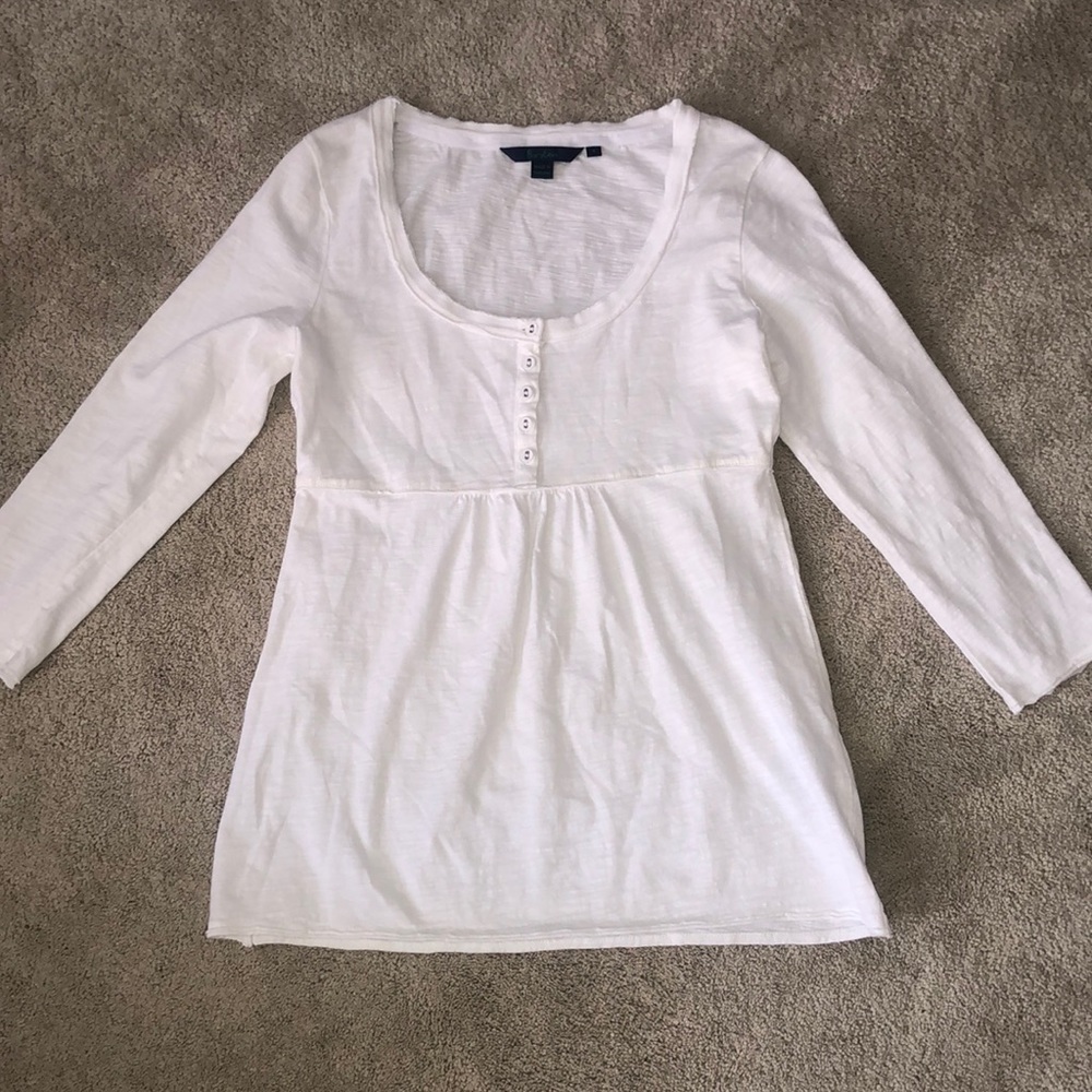 Boden size 8 White T- Shirt 3/4 Sleeves Scoop Neck